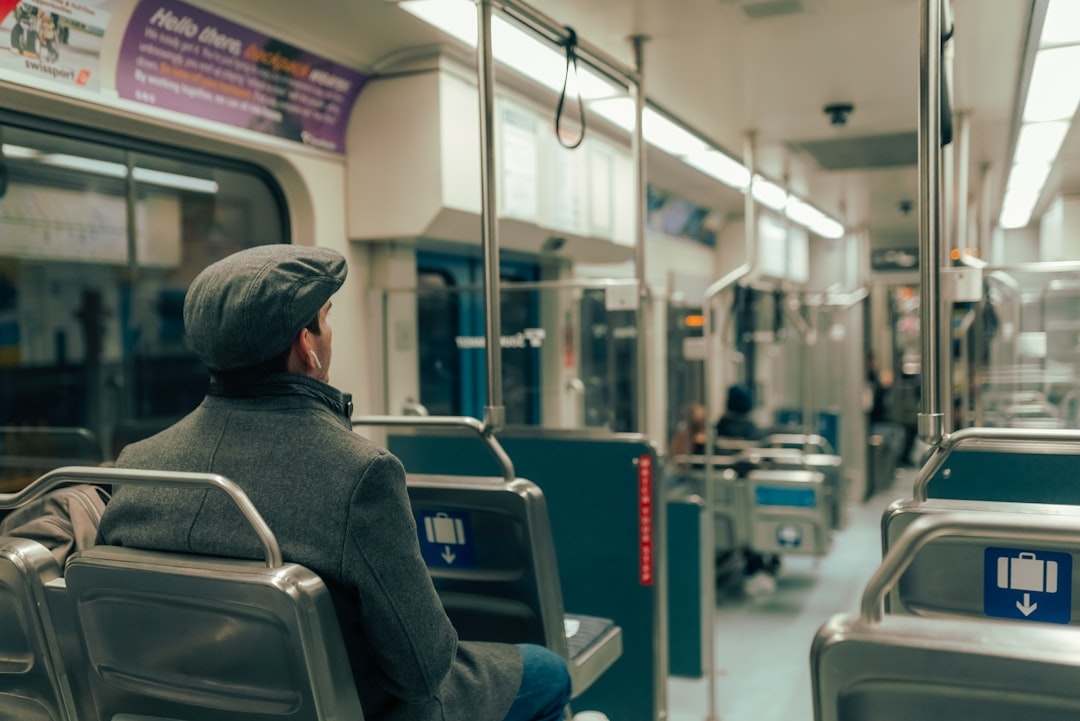 a person sitting on a bus